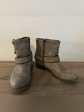 Women's Taupe Suede Ankle Boots - Casual Zip Detail